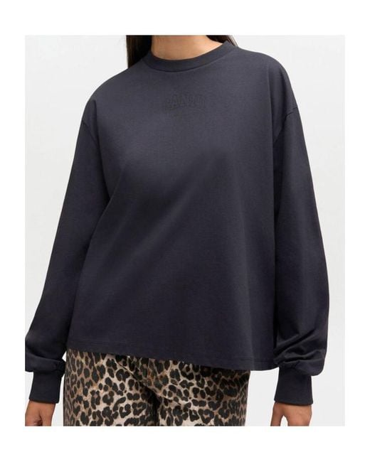 Ganni Blue Long-Sleeved Crewneck T-Shirt