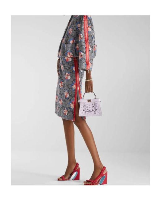 Fendi Gray Daisy Printed Lace Midi Skirt