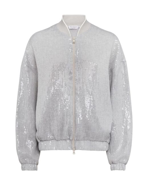 Brunello Cucinelli Gray Sequin-Embellished Zip-Up Jacket
