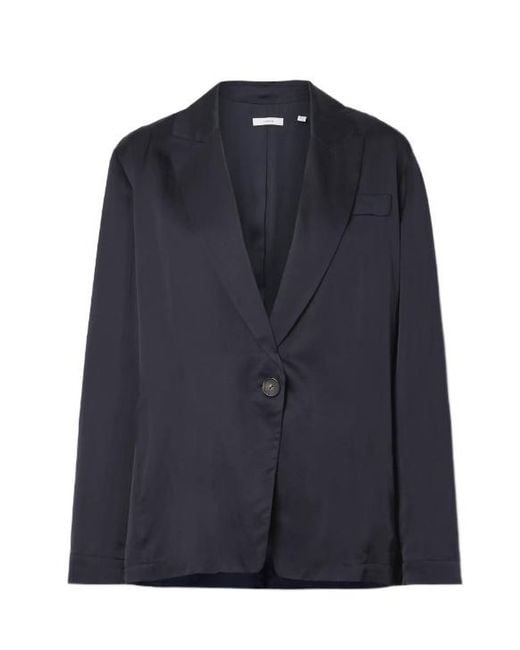 Vince Blue Silk And Cotton-Blend Habotai Blazer