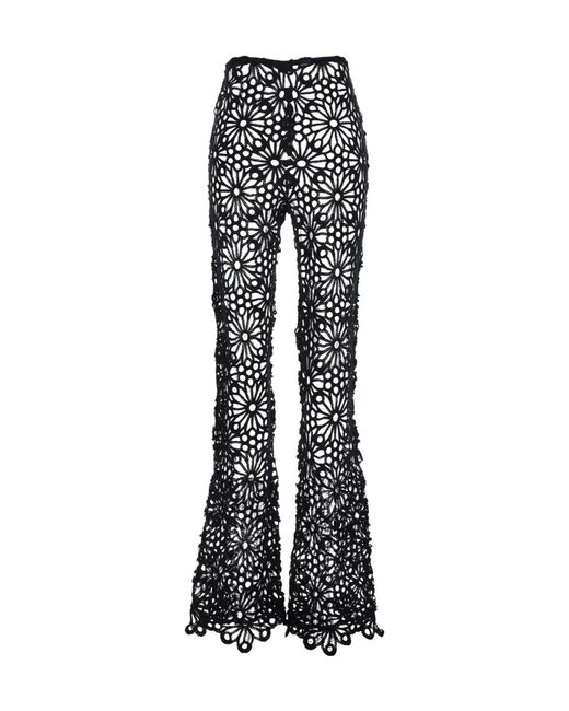 Norma Kamali Black Flower Detailed Knit Flared Pants