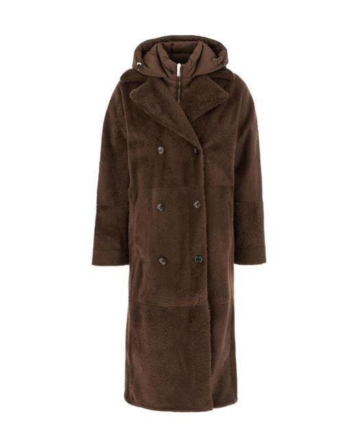 Moorer Brown Hooded Double-Breasted Coat
