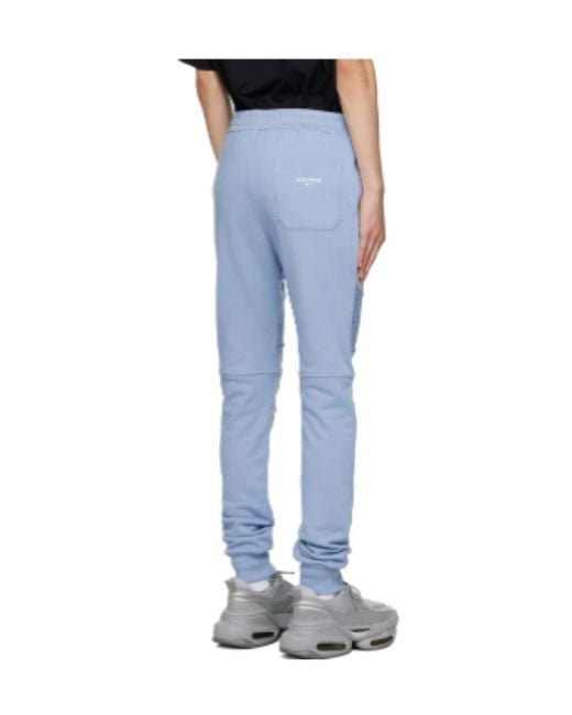 Balmain Blue Logo Printed Drawstring Track Pants for men