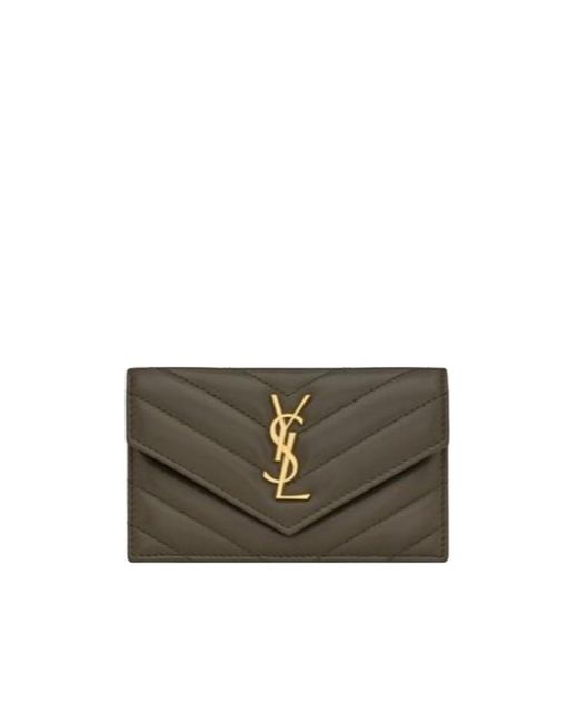 Saint Laurent Gray Cassandre Matelassé Flap Card Case
