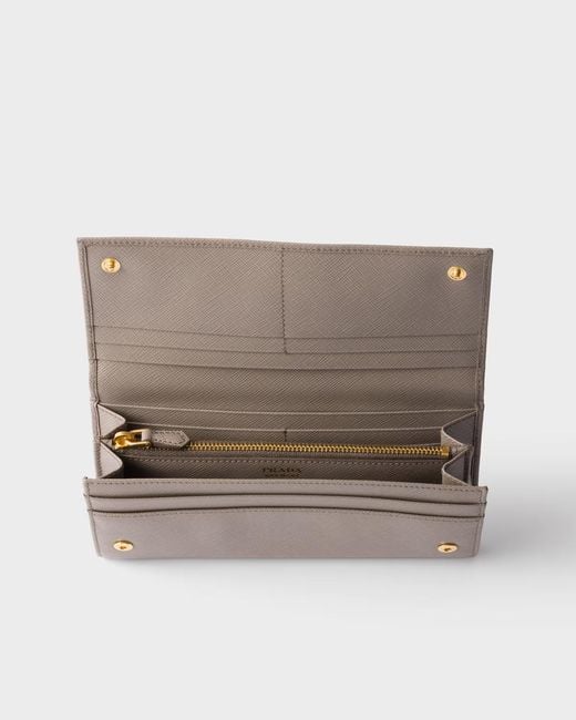Prada Gray Triangle-Logo Leather Wallet