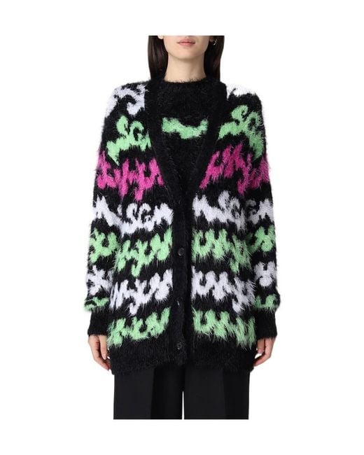 MSGM White All-Over Logo Cardigan