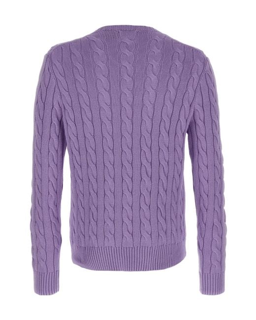 Polo Ralph Lauren Purple Logo Embroidered Cable-Knit Jumper for men
