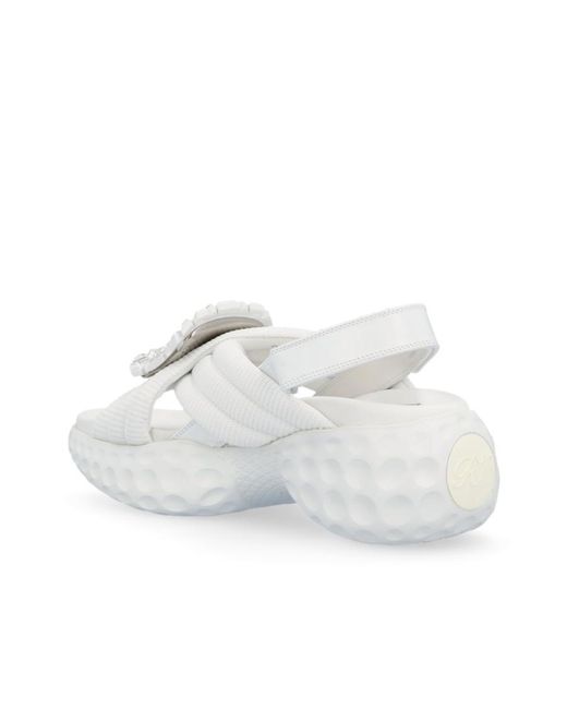 Roger Vivier White Embellished Buckle Sandals