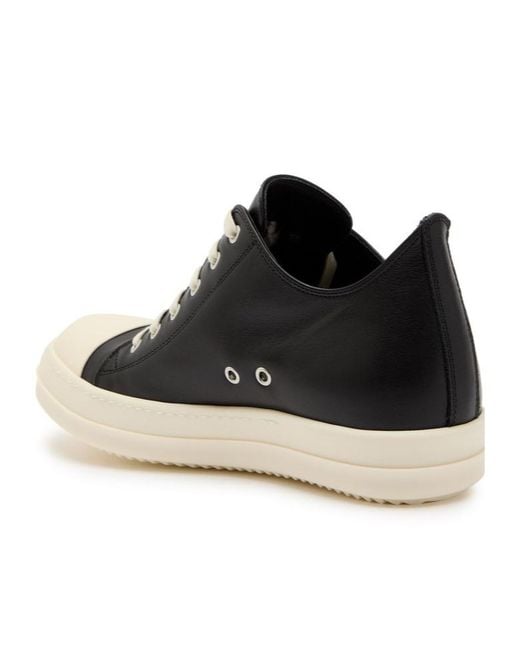 Rick Owens Black Low Leather Sneakers for men
