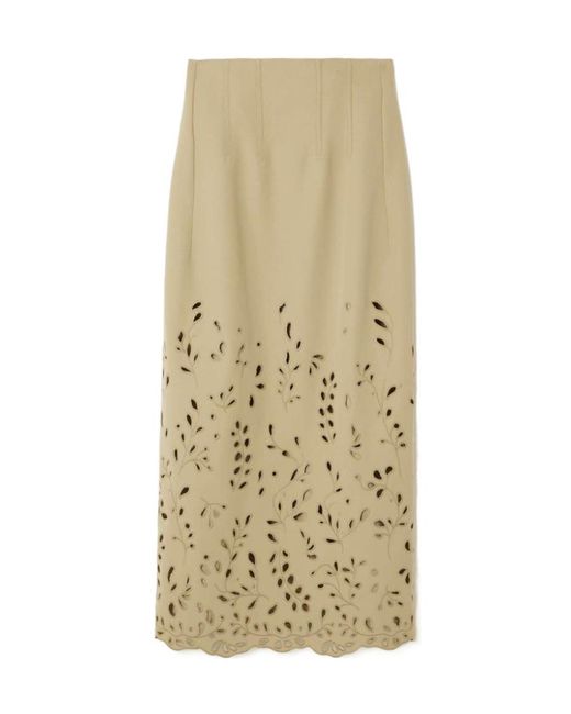 Chloé Natural Madeira Embroidered Wool Twill Medium Length Skirt