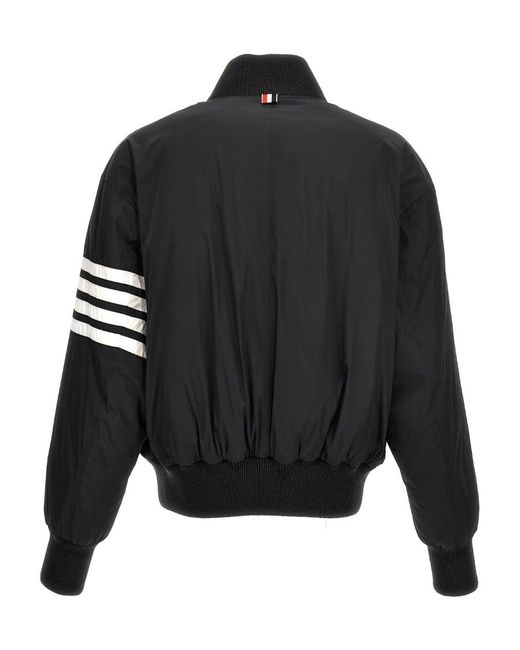 Thom Browne Black Bar Stripe Zipped Bomber Jacket for men