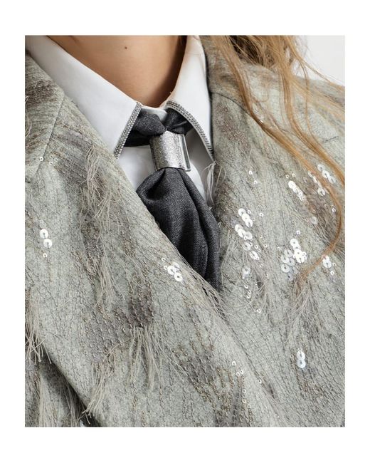 Brunello Cucinelli Gray Virgin Wool And Cashmere Twill Flannel Vest With Dazzling Lynx Embroidery