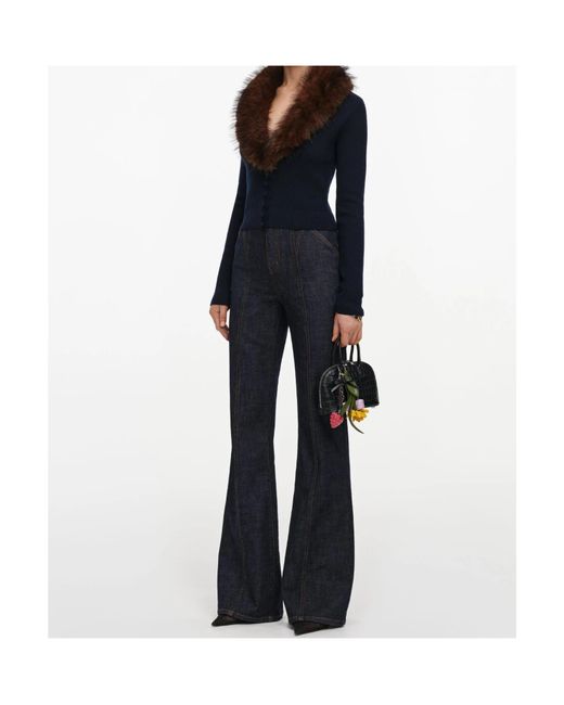 Self-Portrait Blue Faux-Fur Knit Cardigan