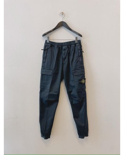 Stone Island Blue Logo Patch Tapered Cargo Trousers for men