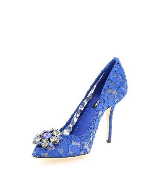 Dolce & Gabbana Blue Taormina Lace Embellished Pumps