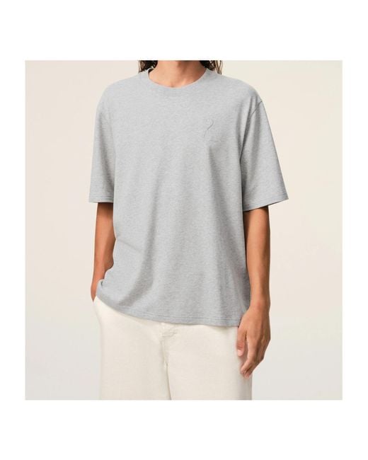 AMI Gray Ami De Coeur Short-Sleeved Crewneck T-Shirt for men