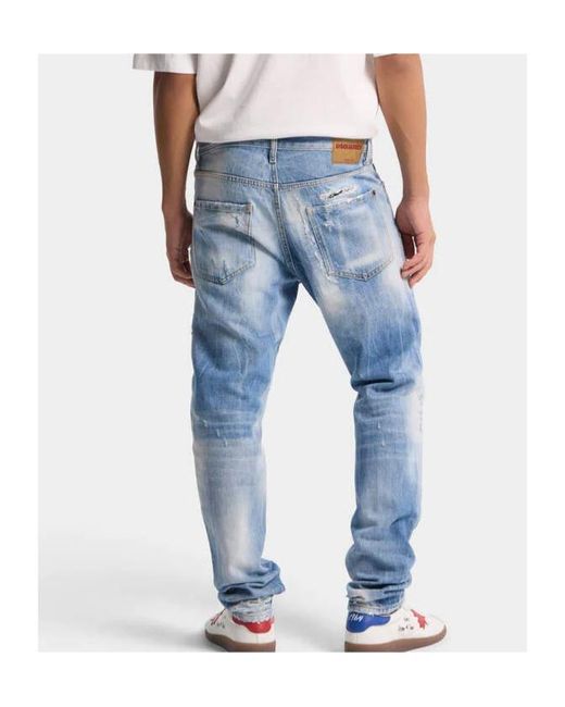 DSquared² Blue Teddy Distressed Straight-Leg Jeans for men