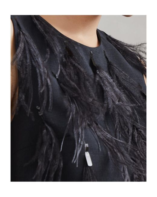 Brunello Cucinelli Black Feather Detailed Sleeveless Crewneck Top