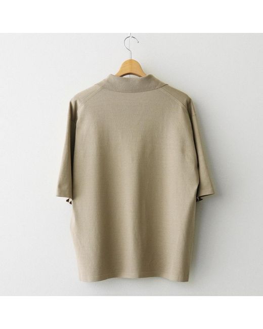 AURALEE High Gauge Tussah Satin Knit Skipper Polo Shirt in Natural