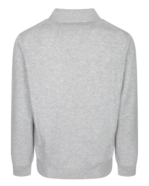 Brunello Cucinelli Gray Long-Sleeved Polo Shirt for men