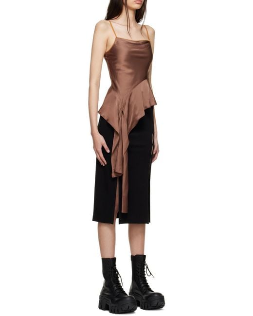 Helmut Lang Brown Asymmetrical Draped Tank Top