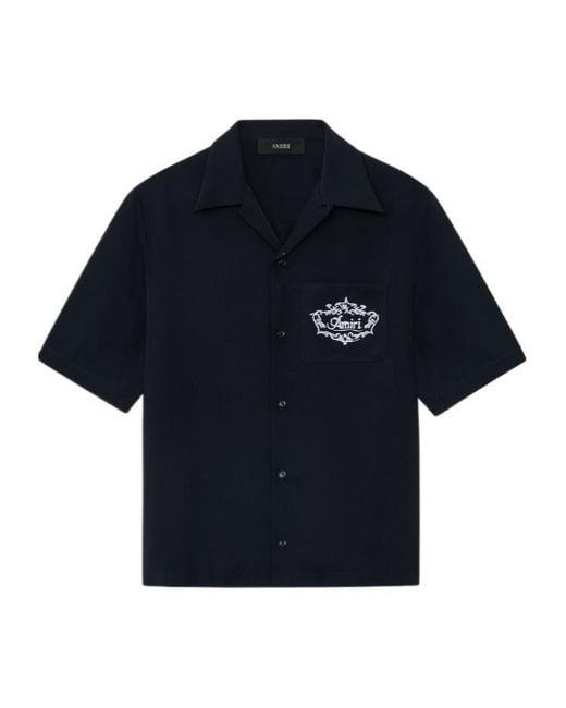 Amiri Blue Chateau Crest Camp Bowling Shirt for men