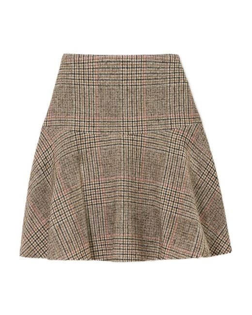 Brunello Cucinelli Natural Check Pleated Mini Skirt