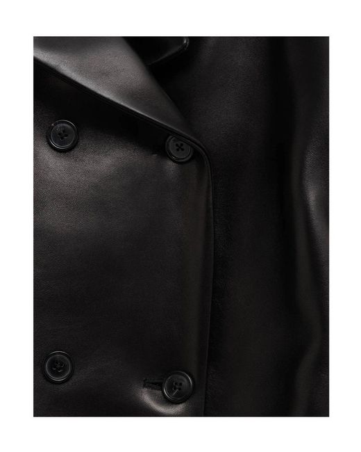 Khaite Black Double-Breasted Leather Blazer