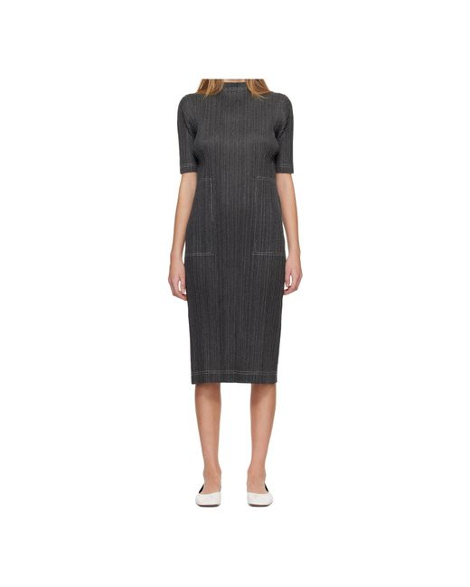 Pleats Please Issey Miyake Black Denim Midi Dress