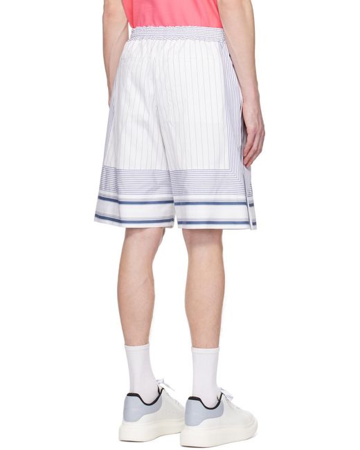 McQueen Blue Logo Embroidered Striped Shorts for men