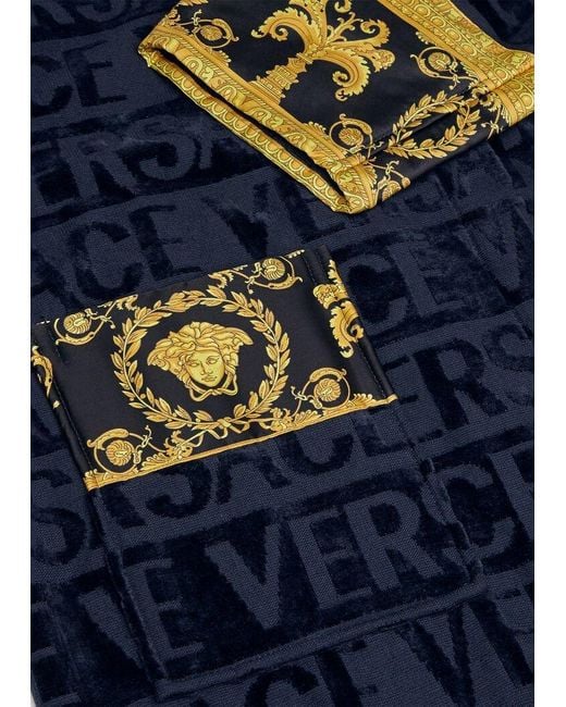 Versace Blue Barocco-Panel Logo Devoré Robe