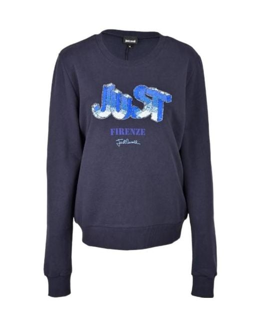 Just Cavalli Blue Sequin Letter Logo Sweater