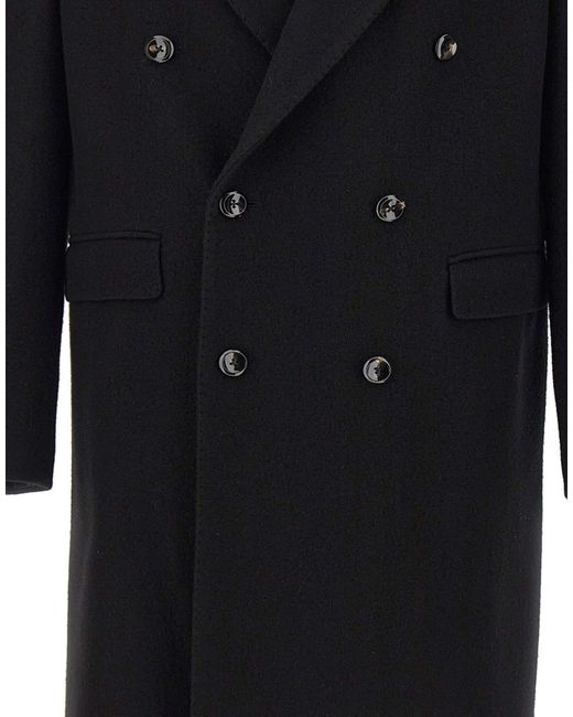 Tagliatore Black Double-Breasted Wool Coat for men