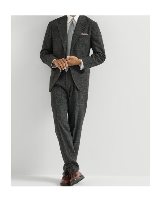 Brunello Cucinelli Gray Silk, Wool And Cashmere Prince Of Wales Flannel Trousers With Pleat for men