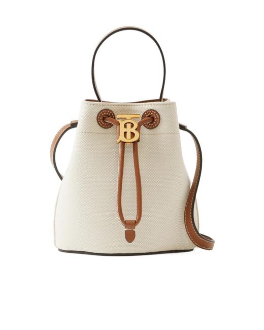 Burberry Natural Mini Tb Logo Plaque Bucket Bag