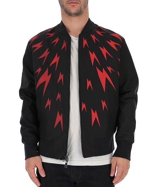 Neil Barrett Multicolor Lightning Printed Baseball Jacket for men