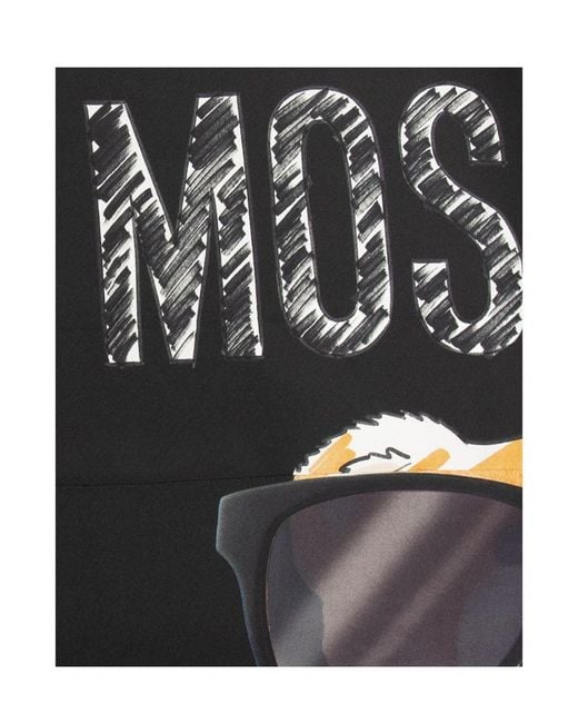 Moschino Black Teddy Bear Printed Silk Scarf