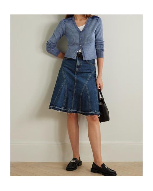 Re/done Blue Net Sustain Frayed Organic Denim Skirt