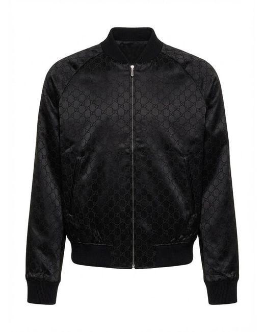 Gucci Black Gg Cotton Satin Zip Jacket With Piping for men