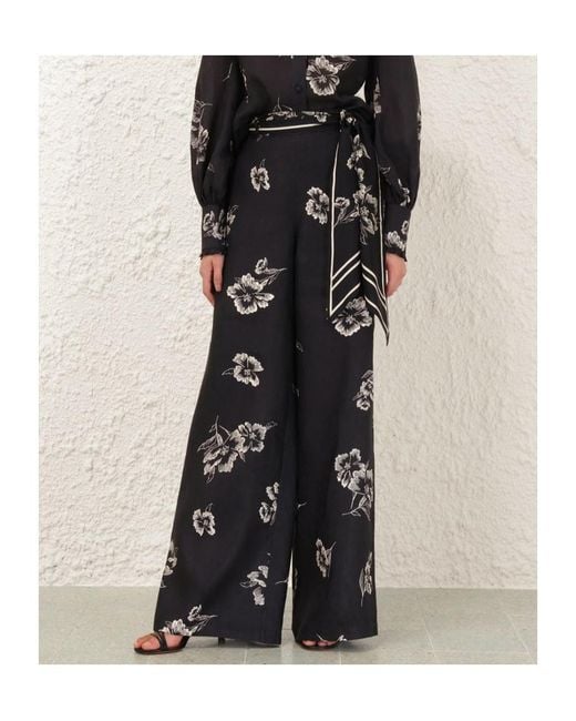 Zimmermann Black Floral Wide-Leg Pants