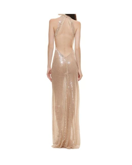 Raquel Diniz Natural Sequin Open-Back Maxi Dress