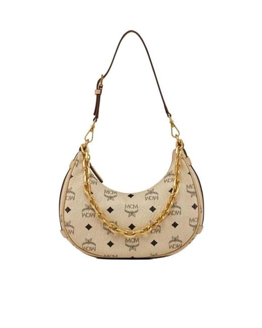 MCM Natural Aren Crescent Hobo Bag