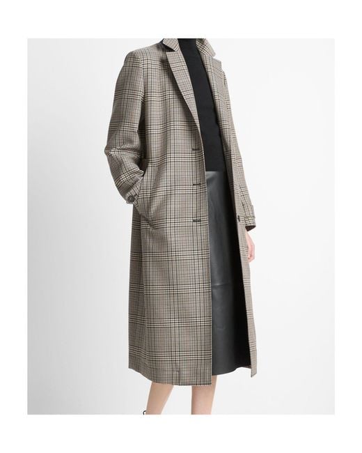 Vince Gray Embossed Plaid Wool Coat