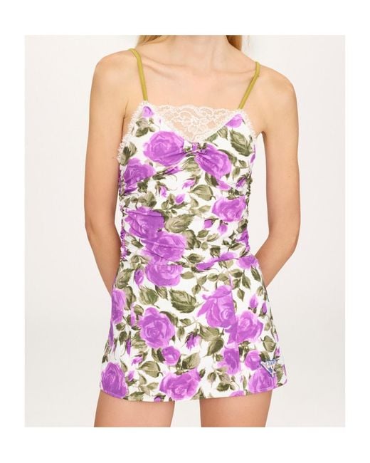 Chloé Purple Chloé Rose-Print Ruched Bodysuit
