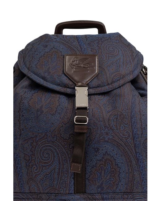 Etro Blue Pegaso-Motif Drawstring Backpack Backpack for men