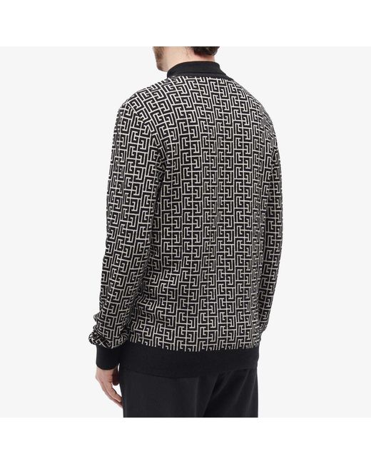 Balmain Black Monogram-Intarsia Knitted Roll-Neck Jumper for men
