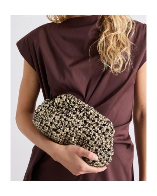Marella Natural Python-Print Woven Clutch