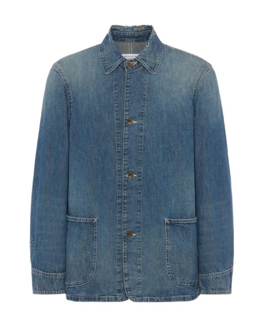 Maison Margiela Blue Distressed Denim Caban Jacket for men