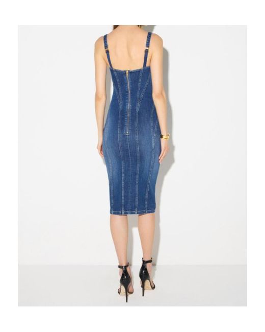 Elisabetta Franchi Blue Panelled Square-Neck Dress