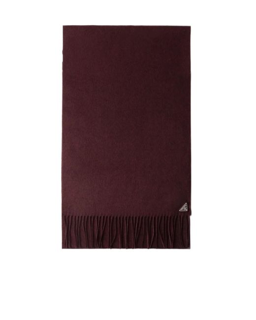 Prada Purple Triangle-Logo Fringed Scarf for men